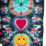 tie dye. tie-dye, tie dyed, tie-dyed, tapestry, tapestries, wall hanging, peace, peace sign, smiley face, heart
