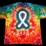 dyemasters tie dyes, tie dye lung cancer shirt, white ribbon tie dye shirt